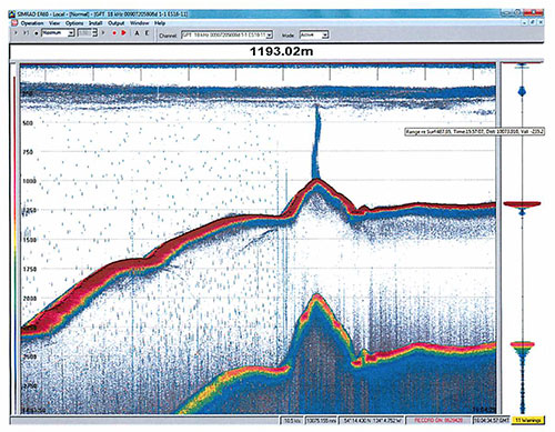 Profile of newly discovered volcano-like cone in sonar record